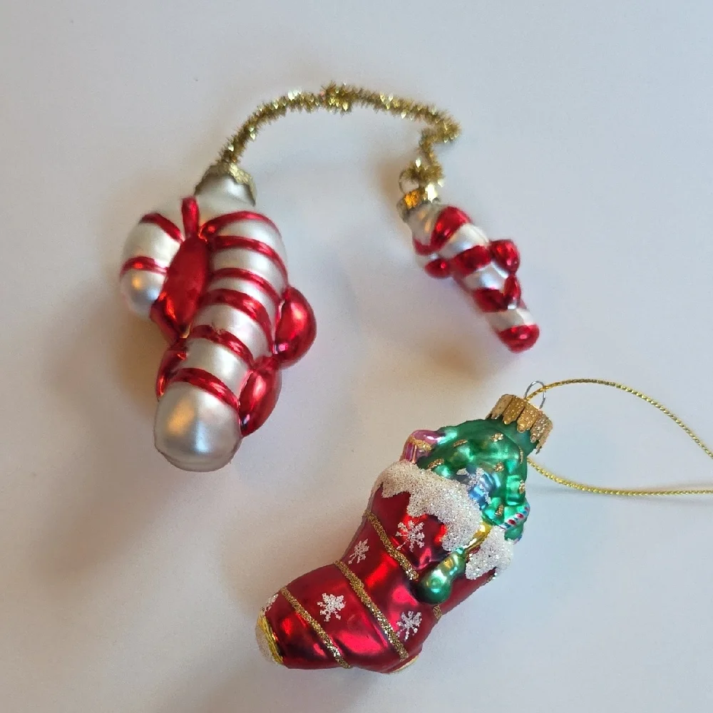 Christmas Ornament Set Of 5 Blown Glass Ornaments